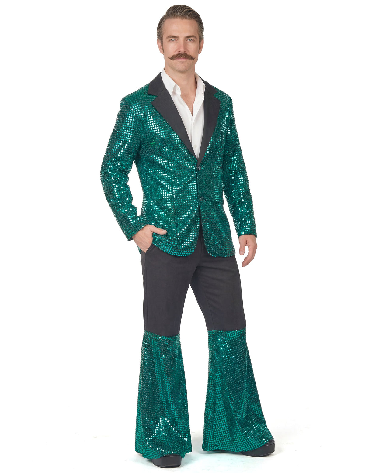 Vue d'ensemble de face du déguisement disco pour homme
