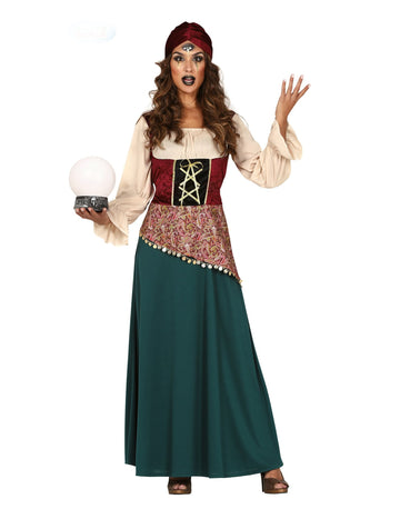 Geheimnisvolle Wahrsagerin Karnevals-Kostüm für Damen grün-rot