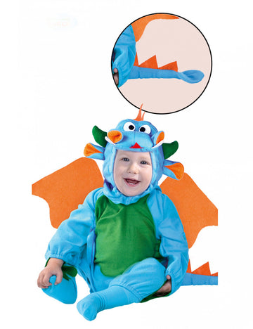 Feuerdrache-Babykostüm für Karneval Tier-Verkleidung blau-grün-orange