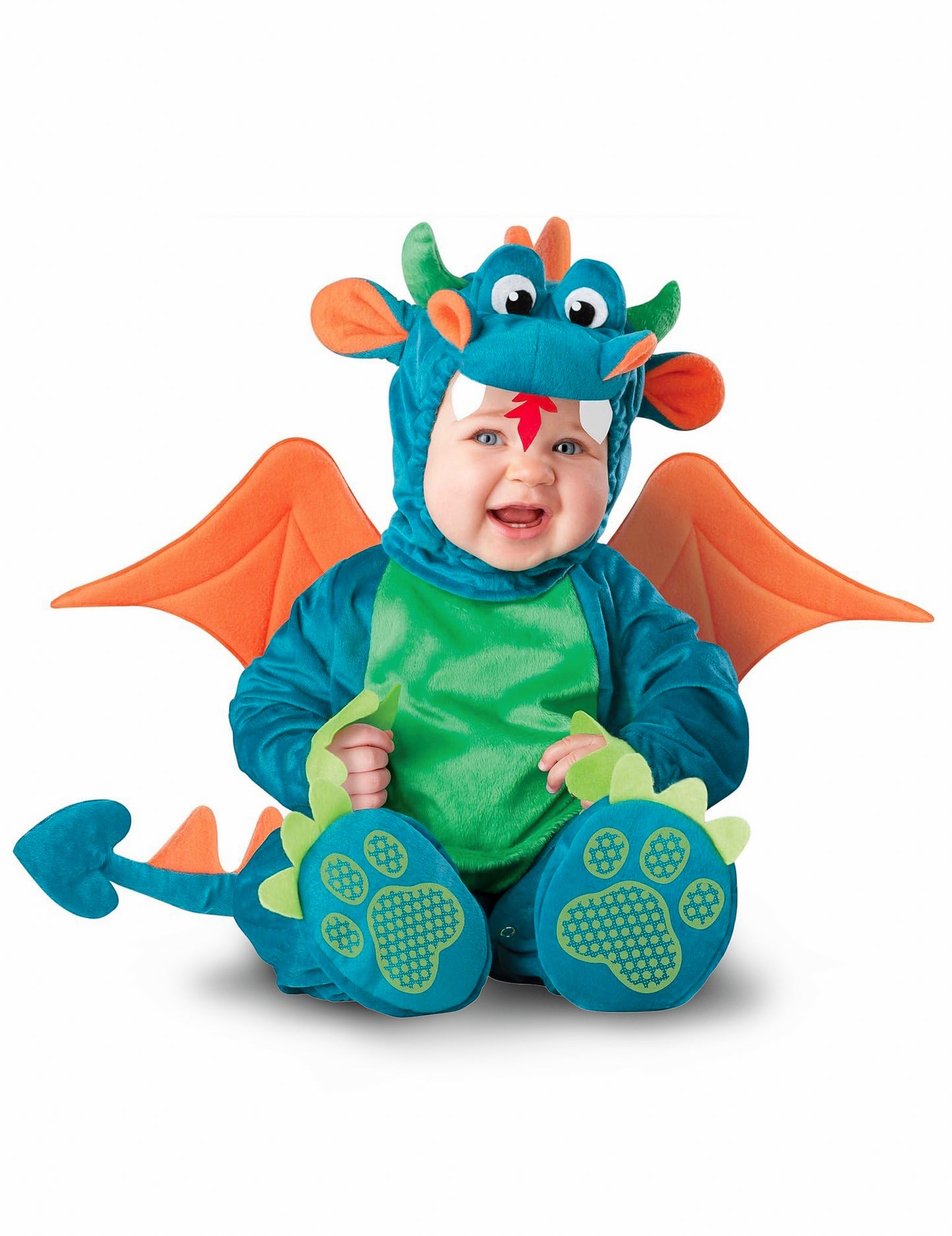 Déguisement Dragon pour bébé bleu et vert avec ailes orange