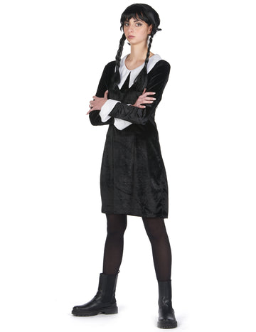 Gothic Schulmädchenkostüm für Damen Samt schwarz