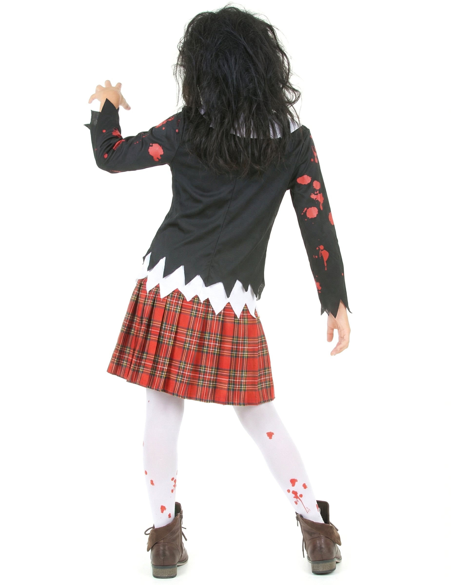 Vue de dos du déguisement écolière zombie pour fille Halloween