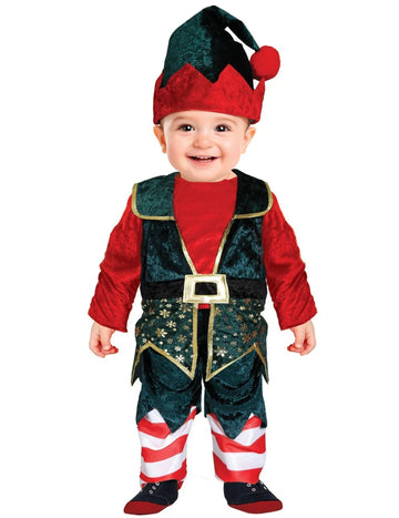 Kostým vánočního elfa z sametu pro miminka