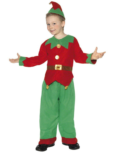 Déguisement d'elfe de Noël pour garçon rouge et vert avec bonnet