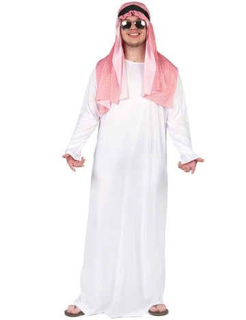Déguisement d'émir arabe pour homme blanc avec coiffe rouge et blanche