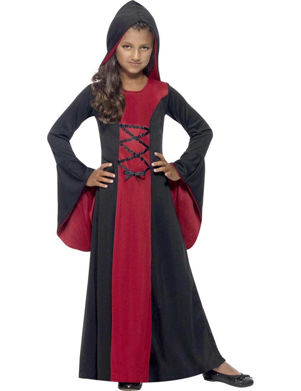 kouzelnický kostým halloween pro dívka černá a červená s kapucí