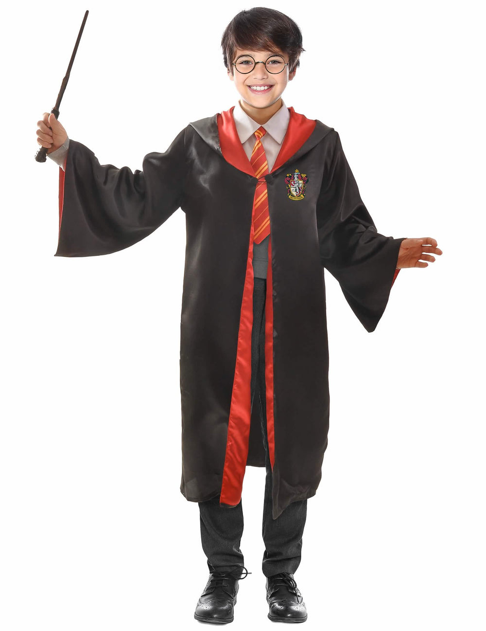 Kostým a doplněk Harry Potter pro dítě černá a červená s hůlkou a brýlemi