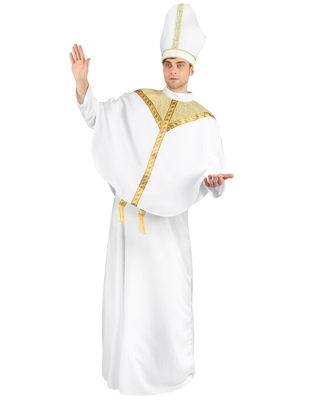Déguisement d'évêque pour homme blanc et doré avec mitre