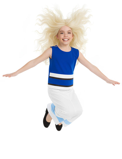 Vue en plein saut du déguisement Falbala pour fille