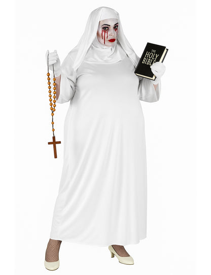 Déguisement de fantôme de nonne pour femme blanche avec voile et chapelet