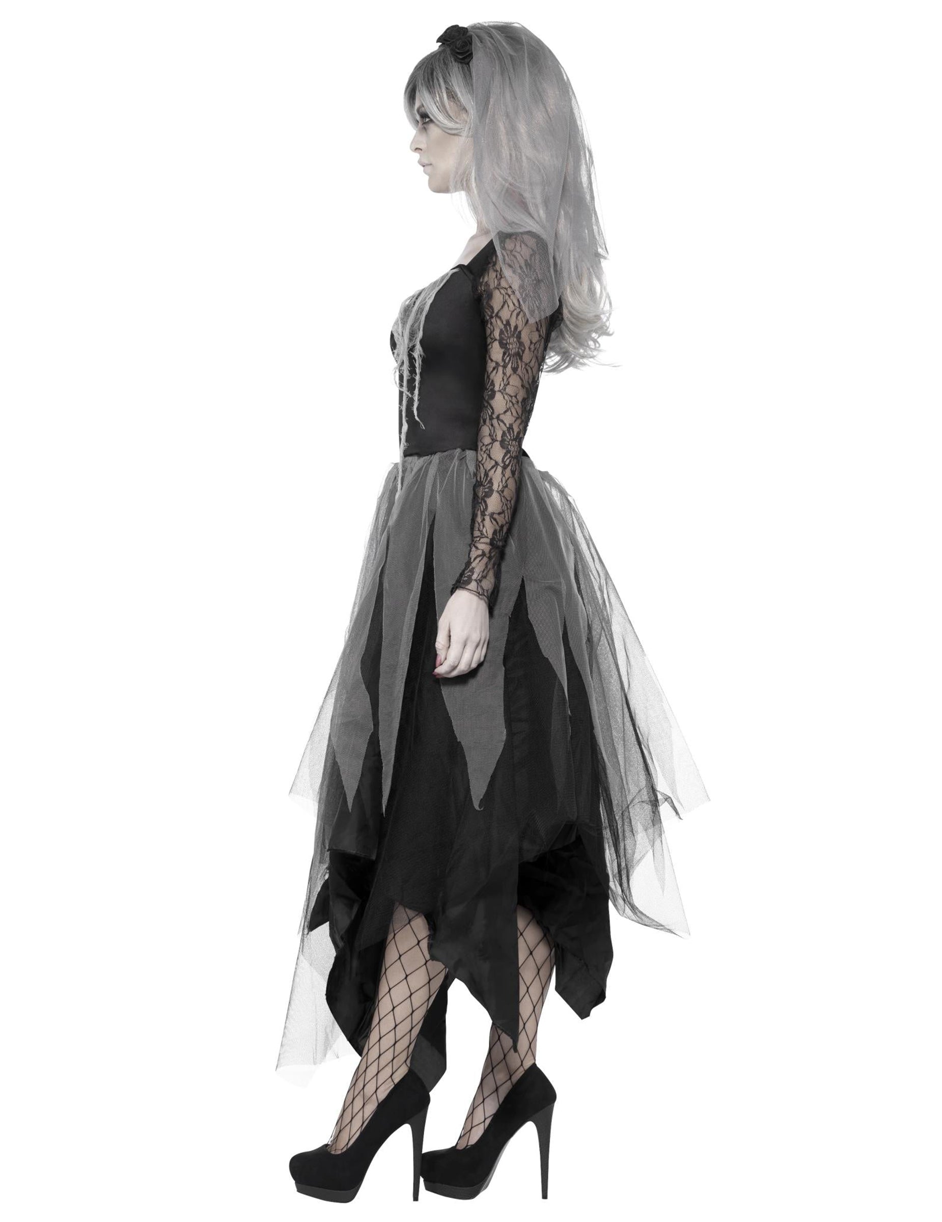 Vue de profil du déguisement de fantôme mariée noire