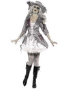 Déguisement de pirate fantôme pour femme gris et blanc effet satiné avec chapeau