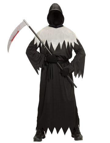 Schauriges Sensenmann-Kostüm für Herren Halloween schwarz-weiss