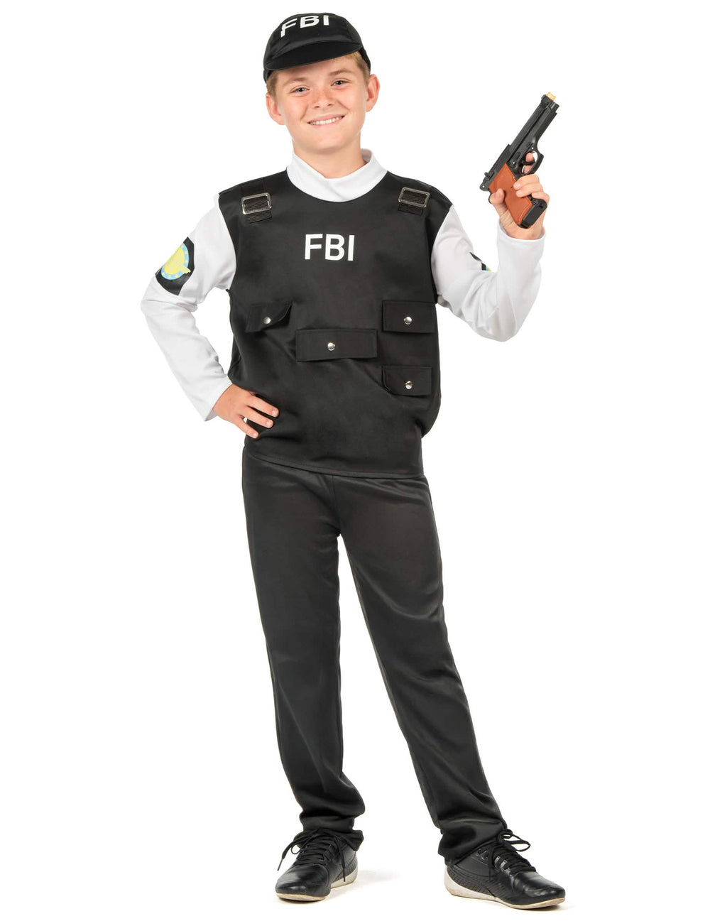 Kostým FBI pro dítě černá a bílá s vestou a čepicí