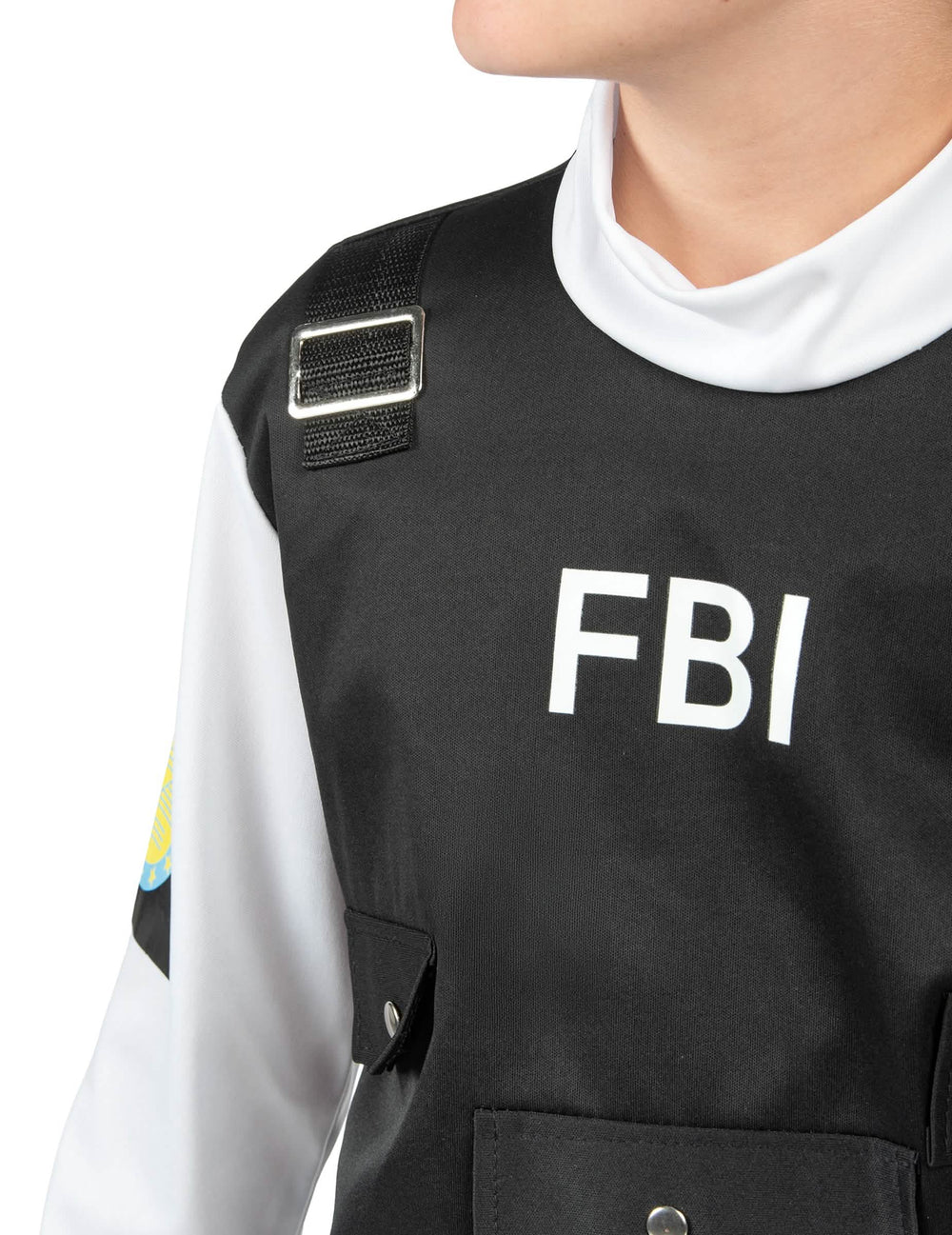 Detail nápisu FBI na vestě kostýmu FBI pro dítě