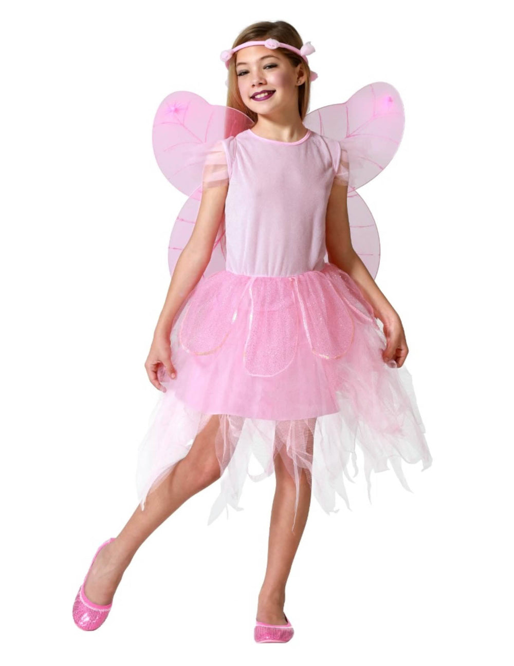 Déguisement de fée pour fille rose pâle avec ailes et serre-tête