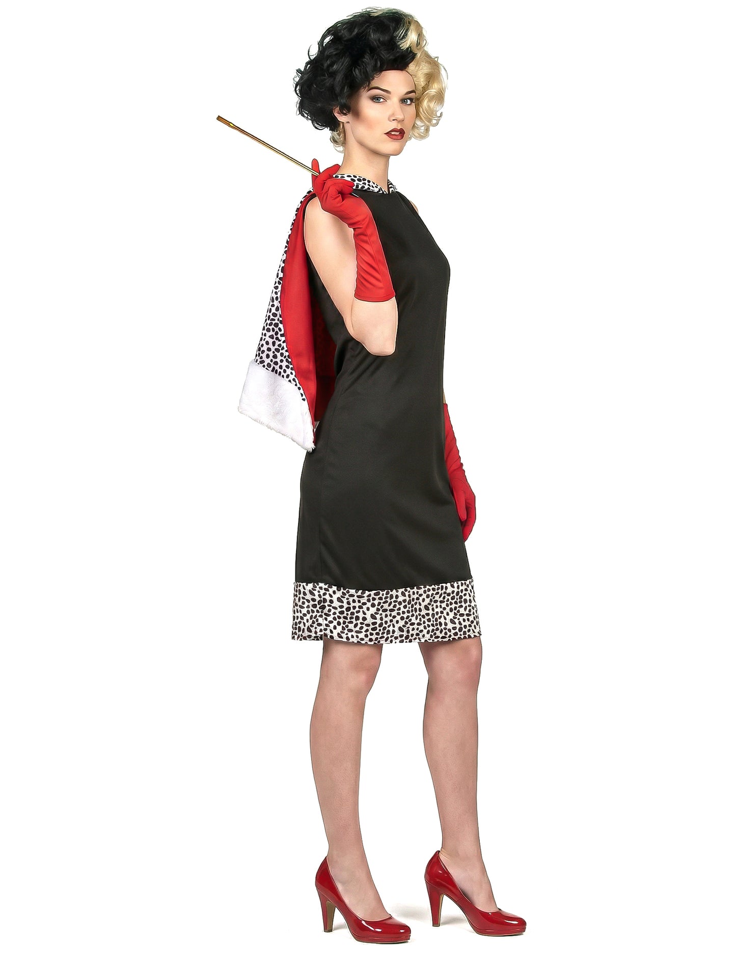 Böse Hundefängerin Damenkostüm Dalmatiner-Lady schwarz-weiss-rot