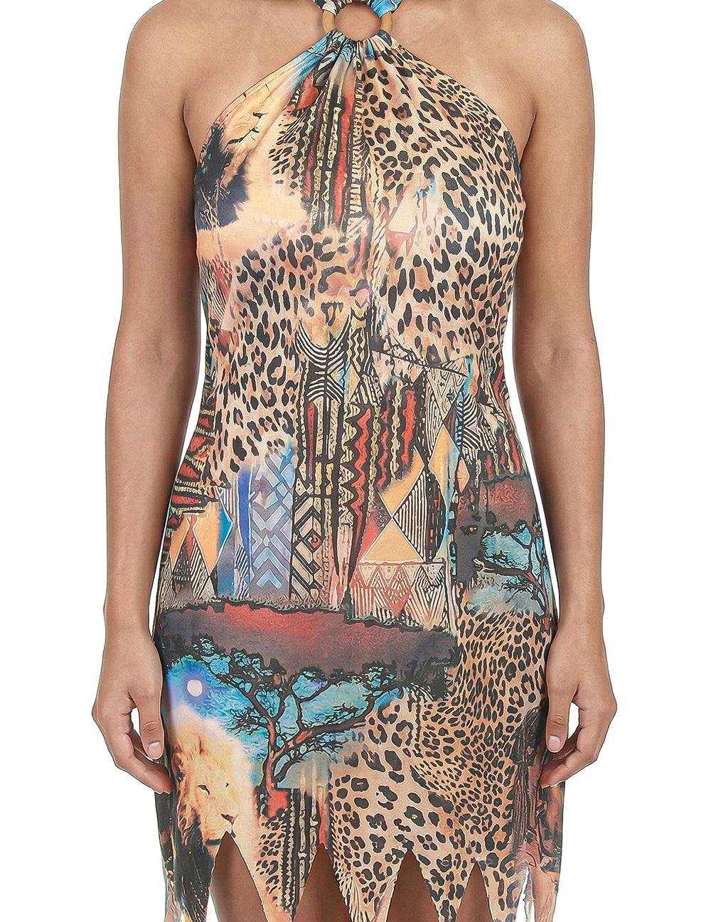 Détail de l'imprimé du déguisement de la jungle pour femme