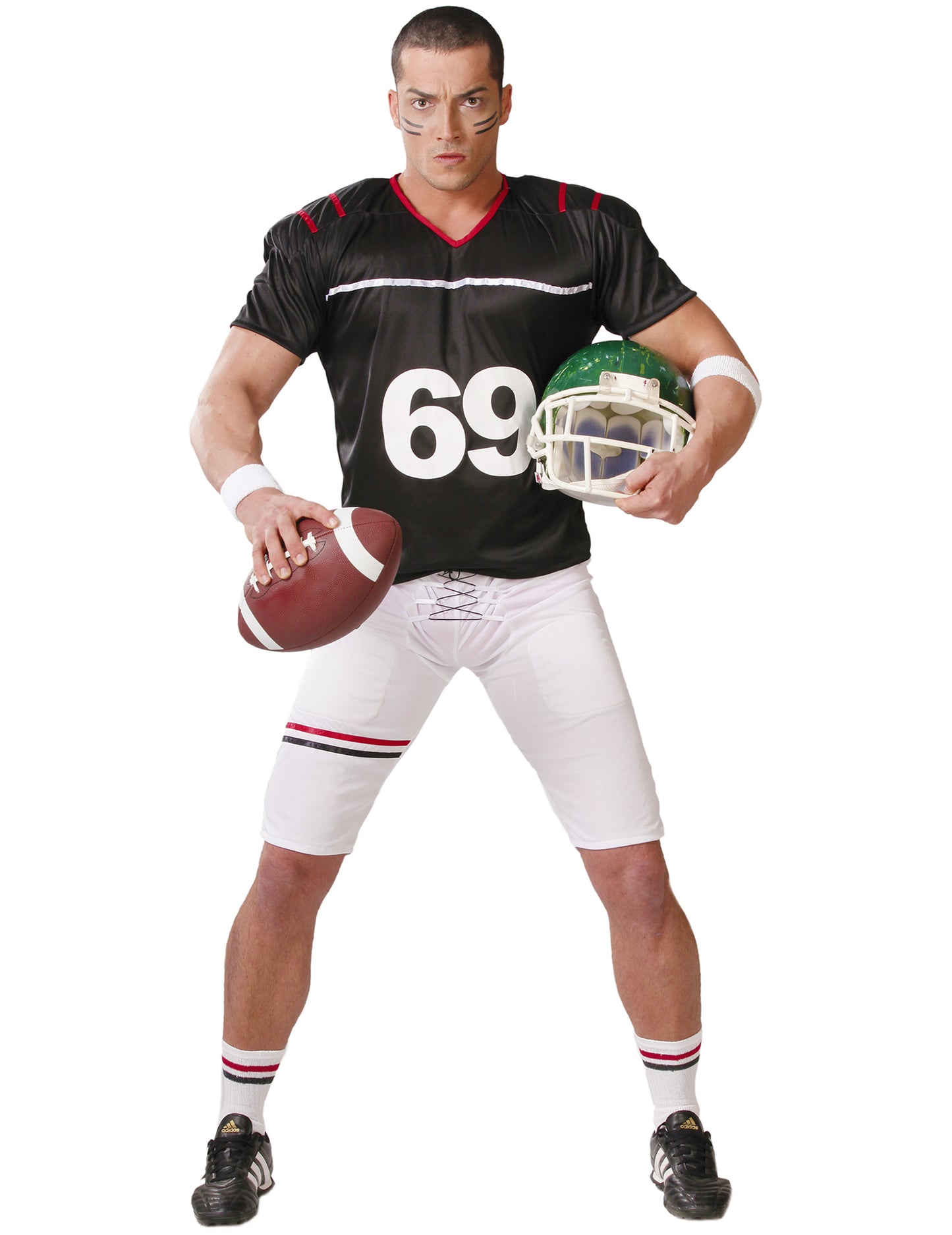 Děsivý kostým amerického fotbalisty pro muže v černé a bílé barvě
