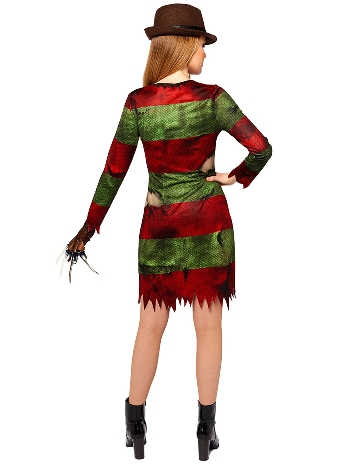 Vue de dos du déguisement Freddy Krueger pour femme