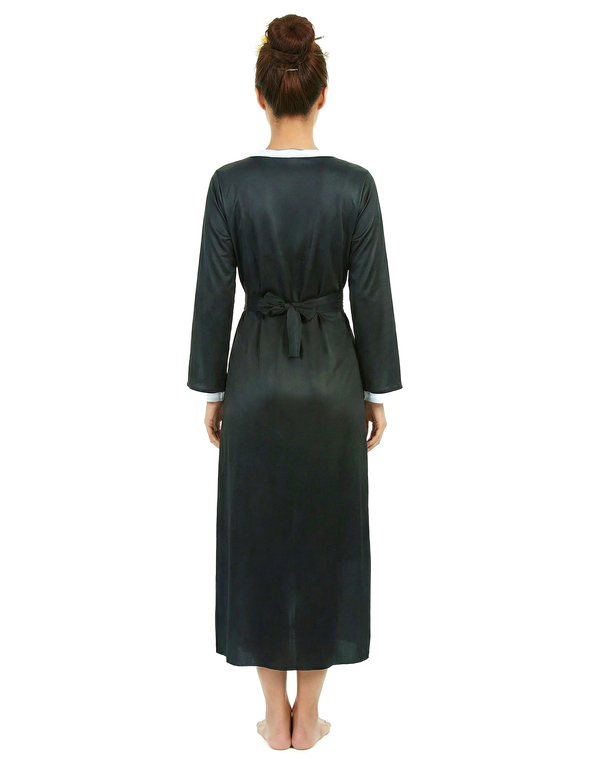 Déguisement de geisha pour femme noir et blanc vue de dos