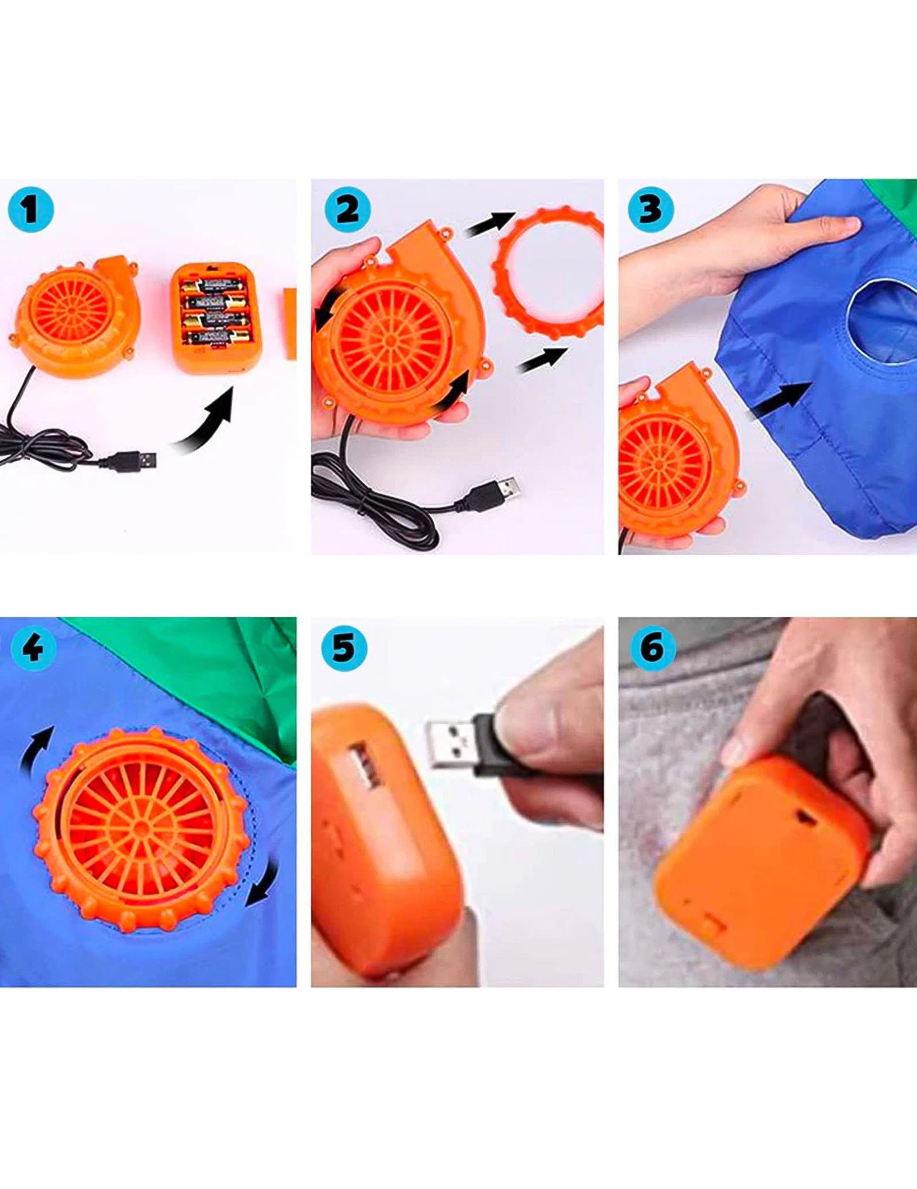 Étapes d'installation du système de gonflage du déguisement gonflable de girafe