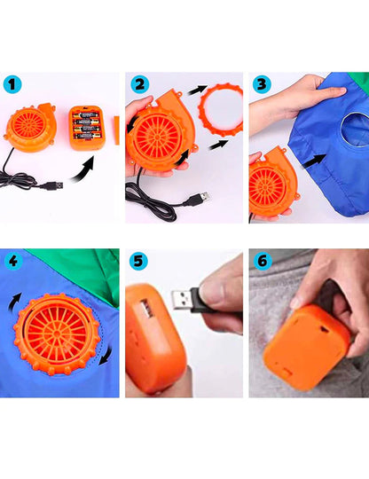 Étapes d'installation du système de gonflage du déguisement gonflable de girafe