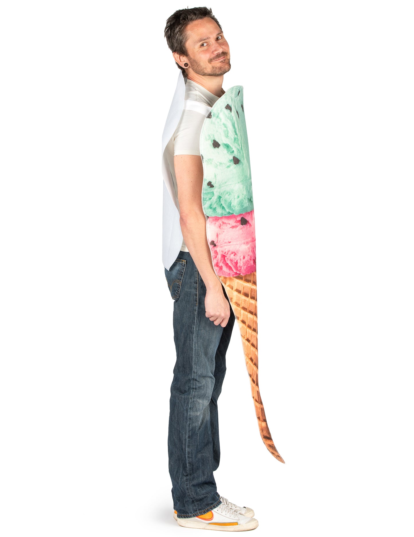 Vue de profil du déguisement glace en cornet pour adulte