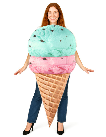 Déguisement glace en cornet pour adulte rose et vert menthe