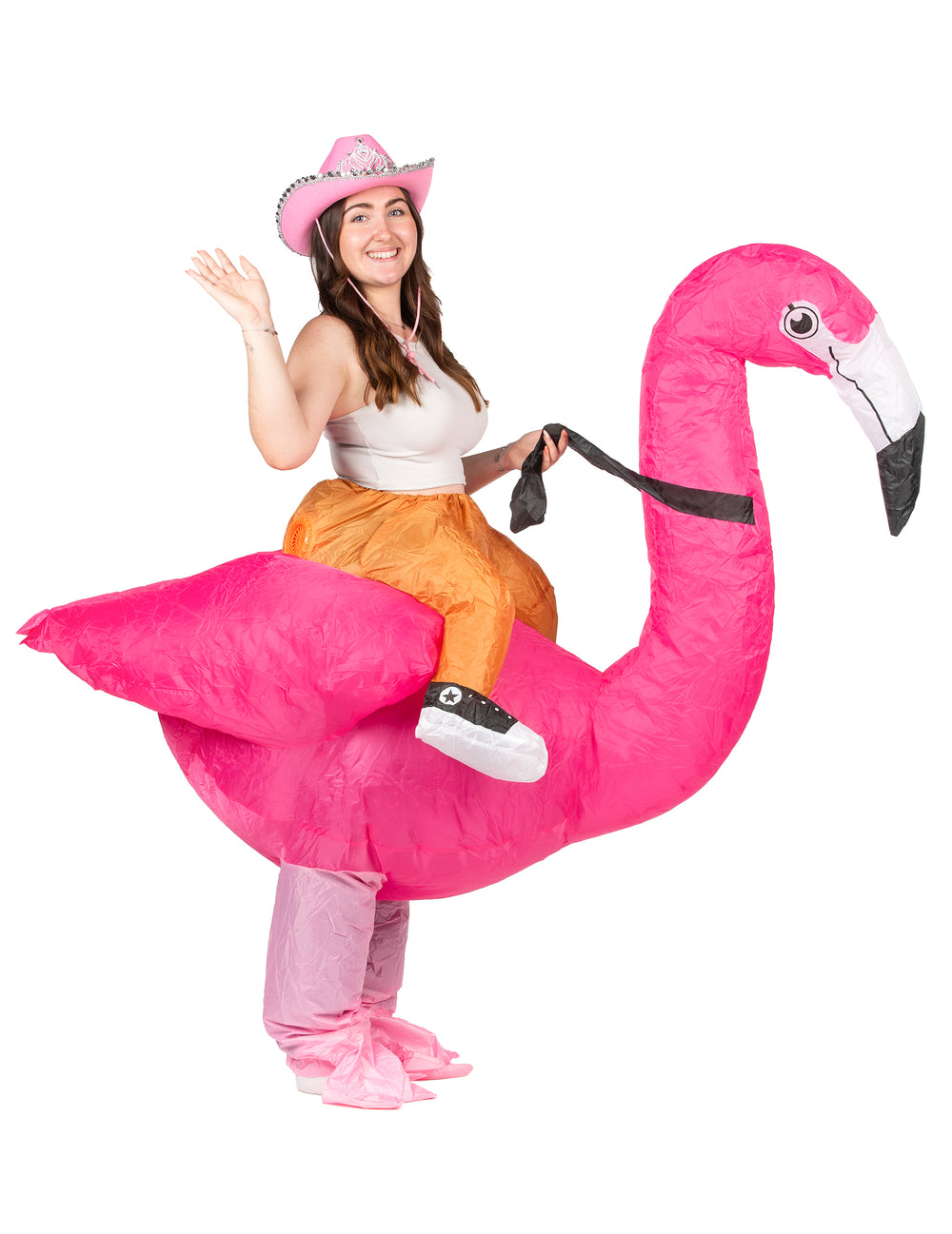 Vue de profil du déguisement gonflable flamingo