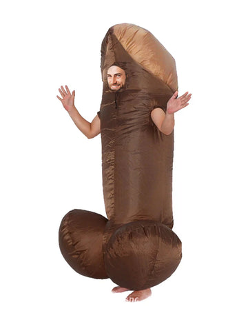 Aufblasbares humorvolles Peniskostüm für Erwachsene dunkelbraun