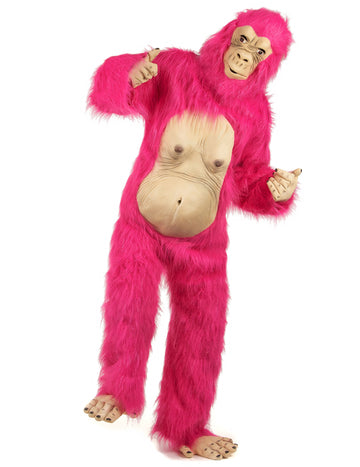 Růžový latexový kostým gorily pro dospělé