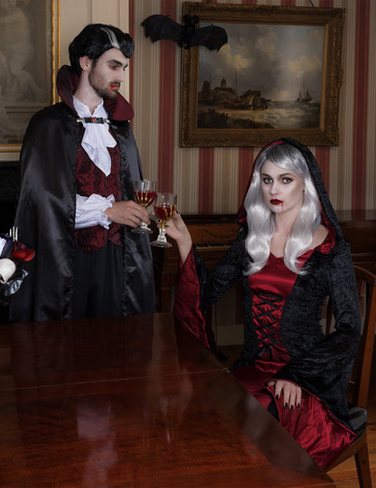 Dámský červenočerný gotický kostým s kapucí