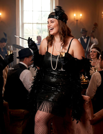 Plus Size Charlestonkostüm für Damen schwarz
