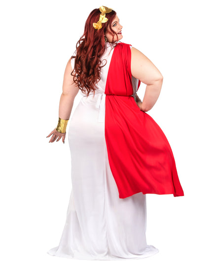 Vue de dos du déguisement de déesse romaine à drapé