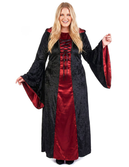 Gothic Hexenkostüm Plus Size für Damen rot-schwarz