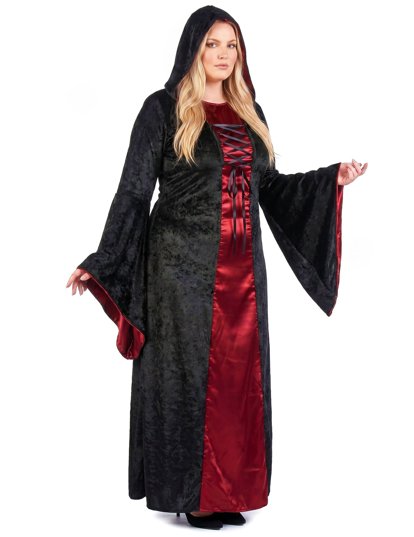 Gothic Hexenkostüm Plus Size für Damen rot-schwarz