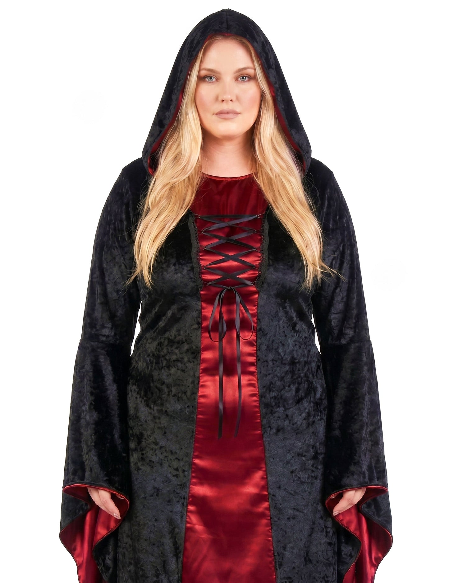 Gothic Hexenkostüm Plus Size für Damen rot-schwarz