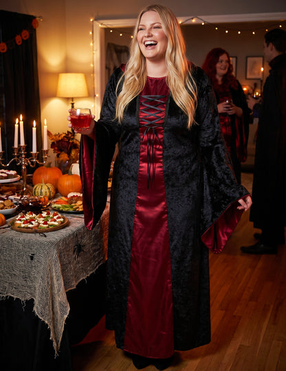 Gothic Hexenkostüm Plus Size für Damen rot-schwarz