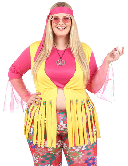 Hippie Kostüm für Damen Plus Size rosa-gelb