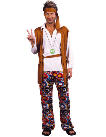 Pánský hippie kostým v hnědobílém hnědobílém provedení pro větší děti