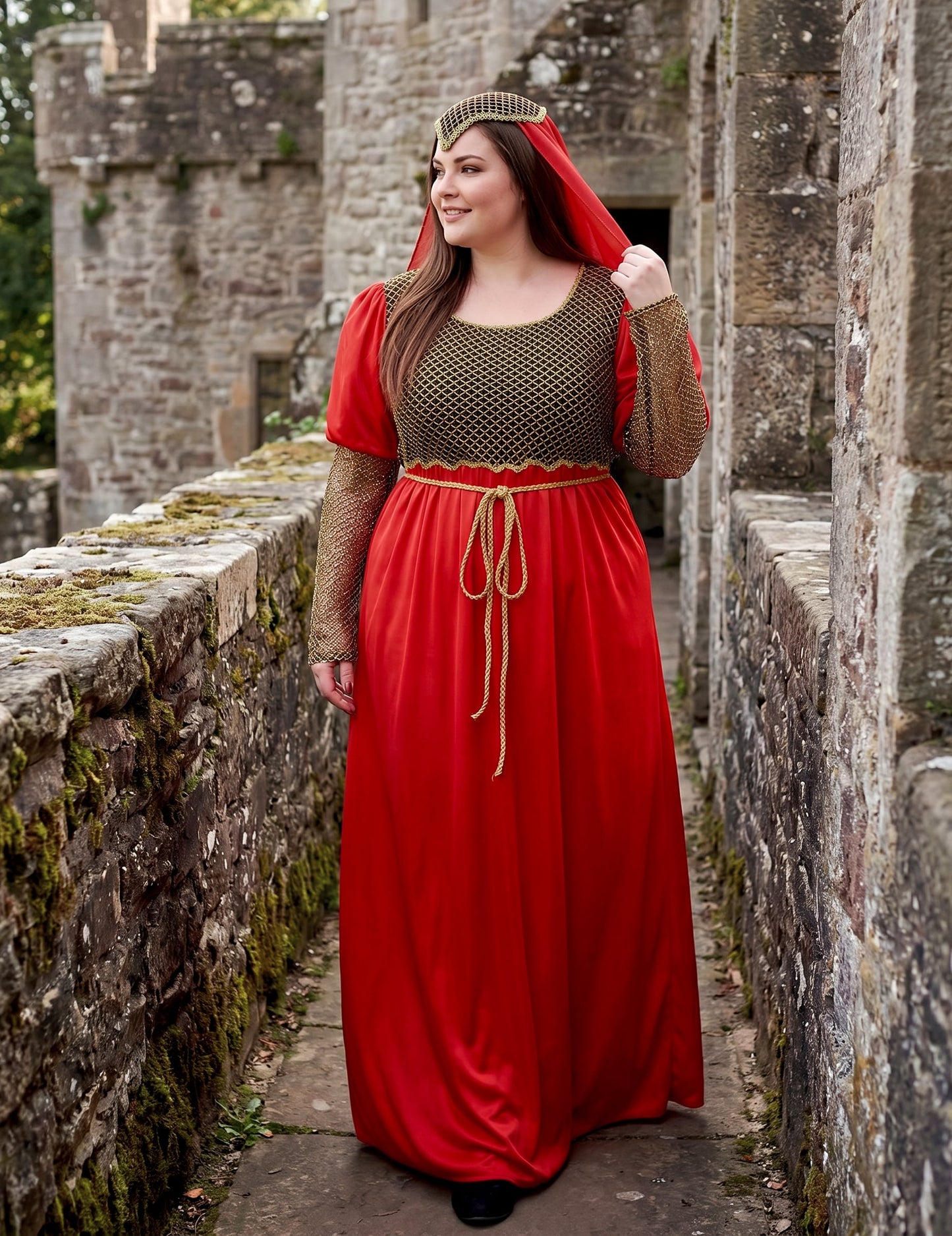 Rotes mittelalterliches Kostüm für Damen Plus Size