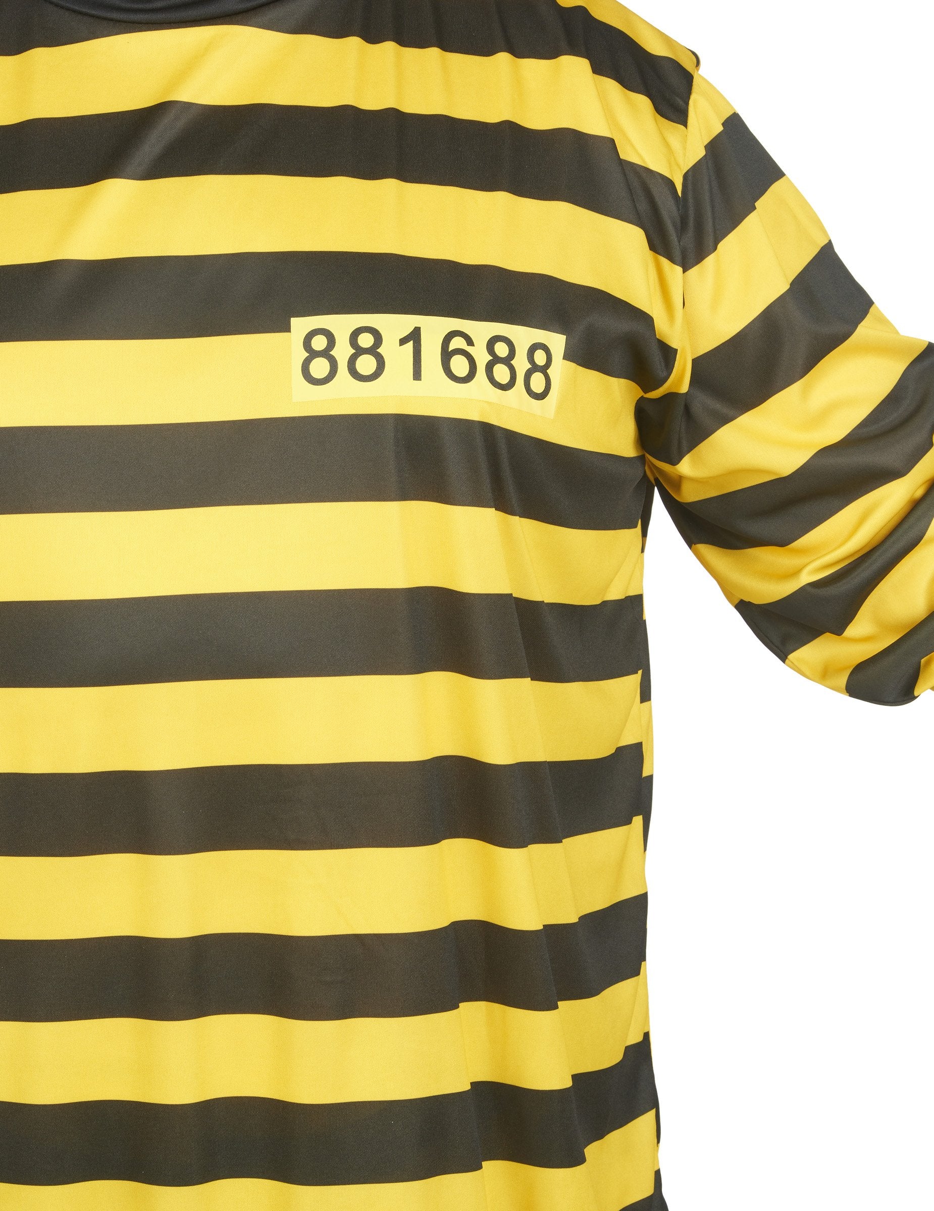 Gros plan sur le matricule du déguisement de prisonnier pour adulte