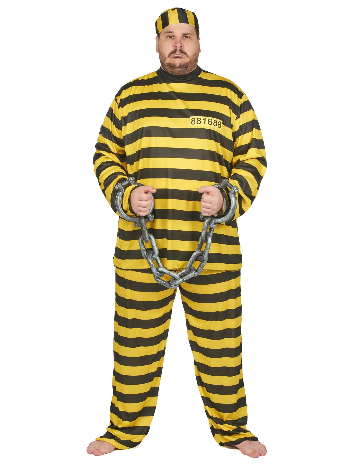 Déguisement de prisonnier pour adulte jaune et noir à rayures