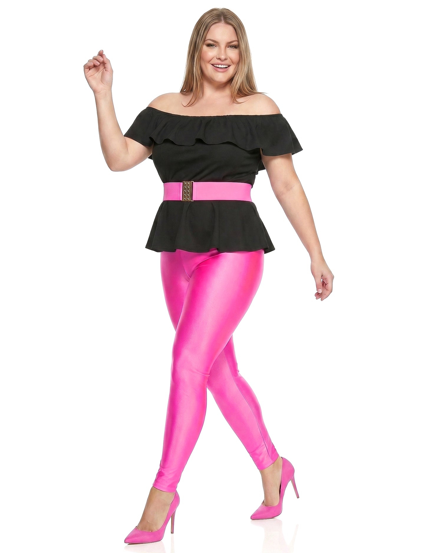 Kostüm 80er Jahre Party Damen Plus Size Schwarz Pink