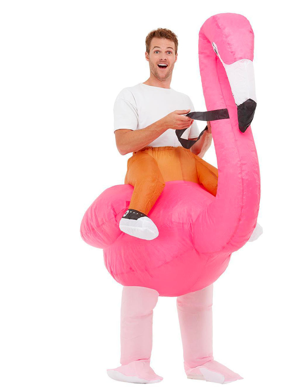 Vue de profil du déguisement de flamant rose pour adulte