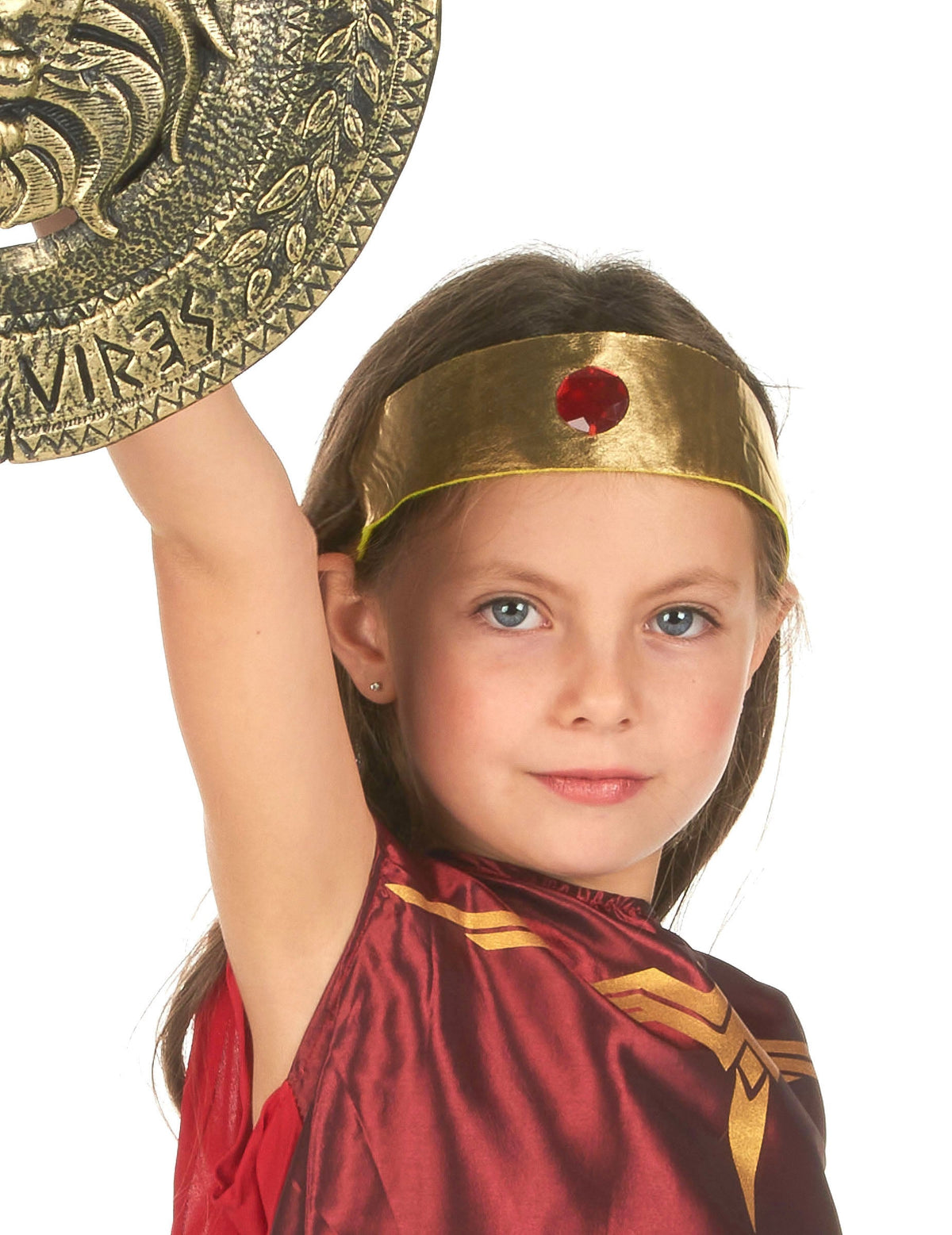 Détail du bandeau doré du déguisement guerrière amazone pour fille