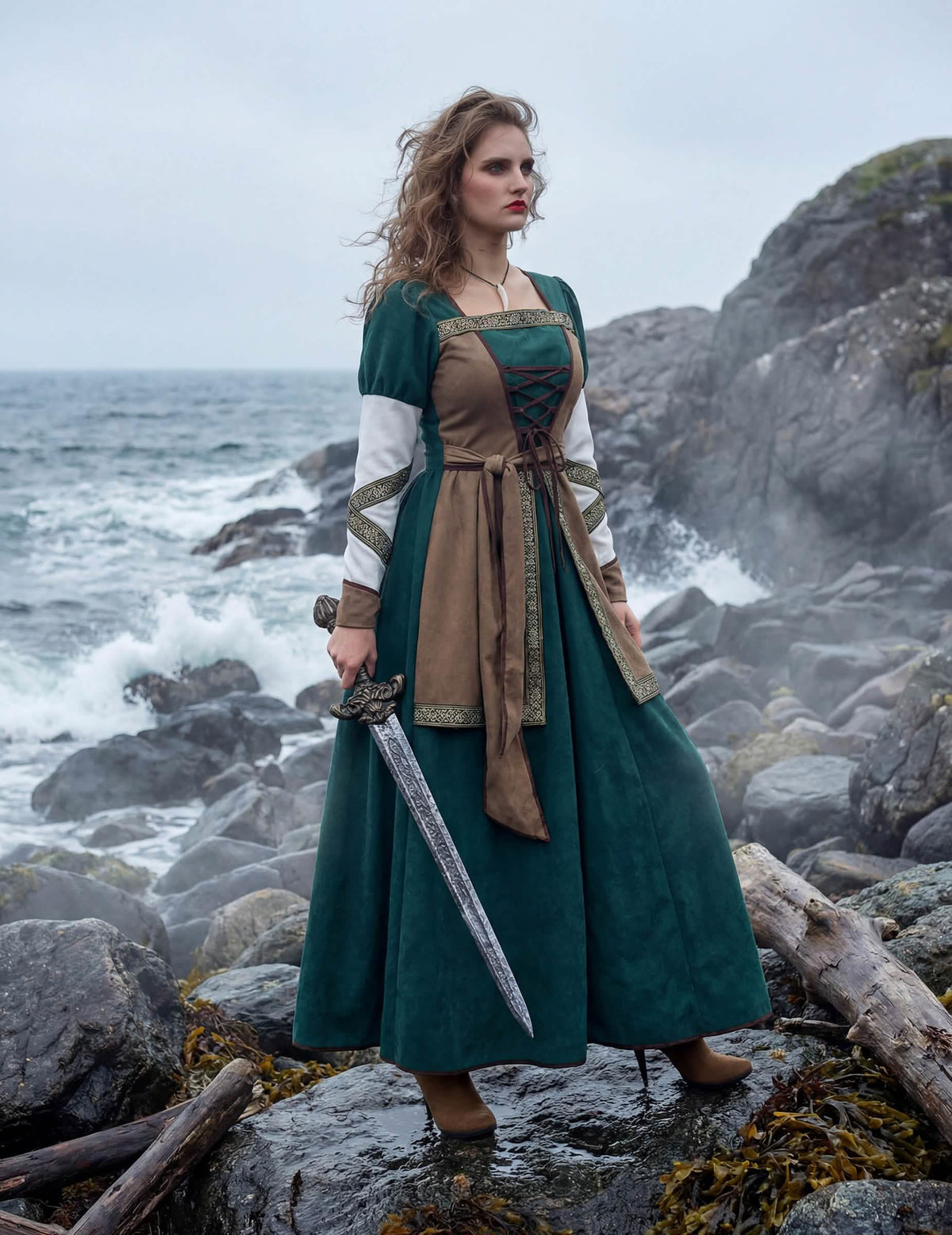 Přehled s mečem luxusního vikingského válečnického kostýmu