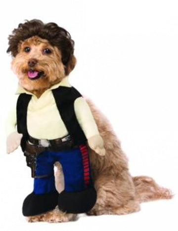 Star Wars Han-Solo-Kostüm für Hunde mit Perücke, schwarzer Weste und blauer Hose