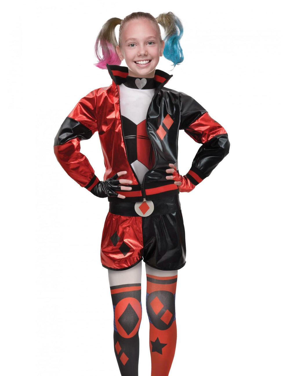 Pohled zepředu na kostým Harley Quinn™ pro dívku